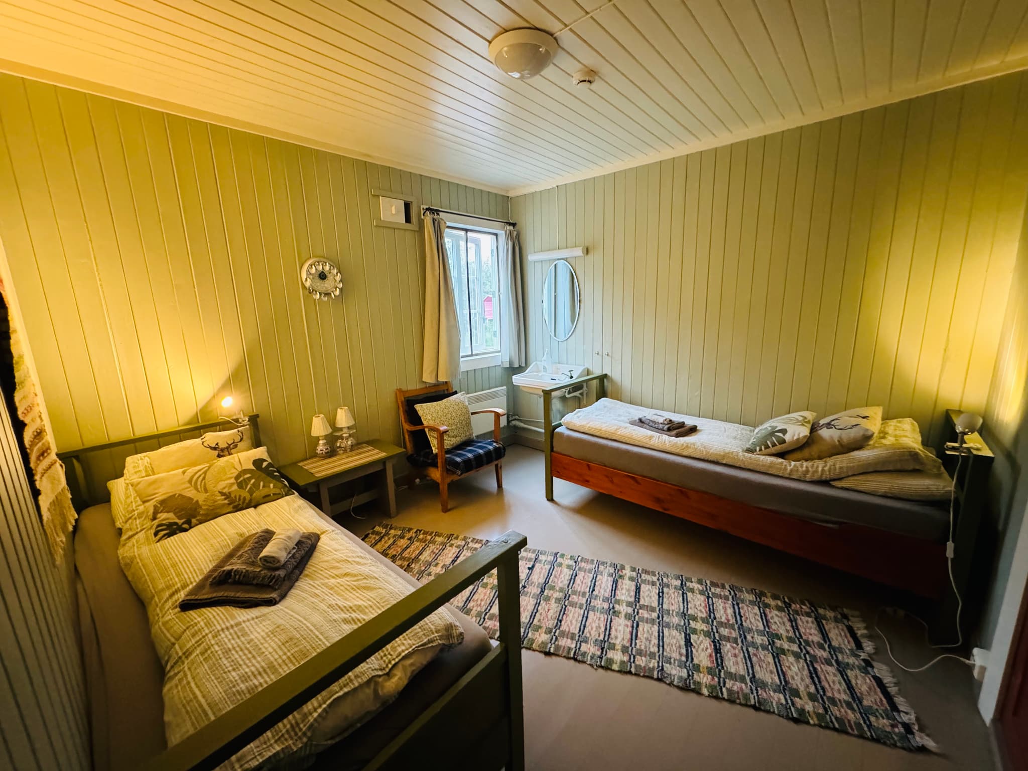 A bedroom at the Suolovuopmi Mountain Lodge.