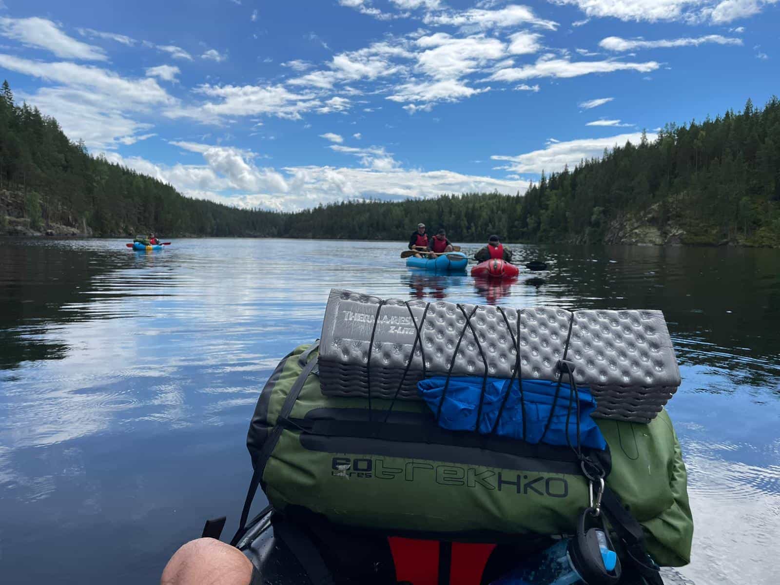 Packrafting in Finland lakes. Photo: Customer/Dan Levene