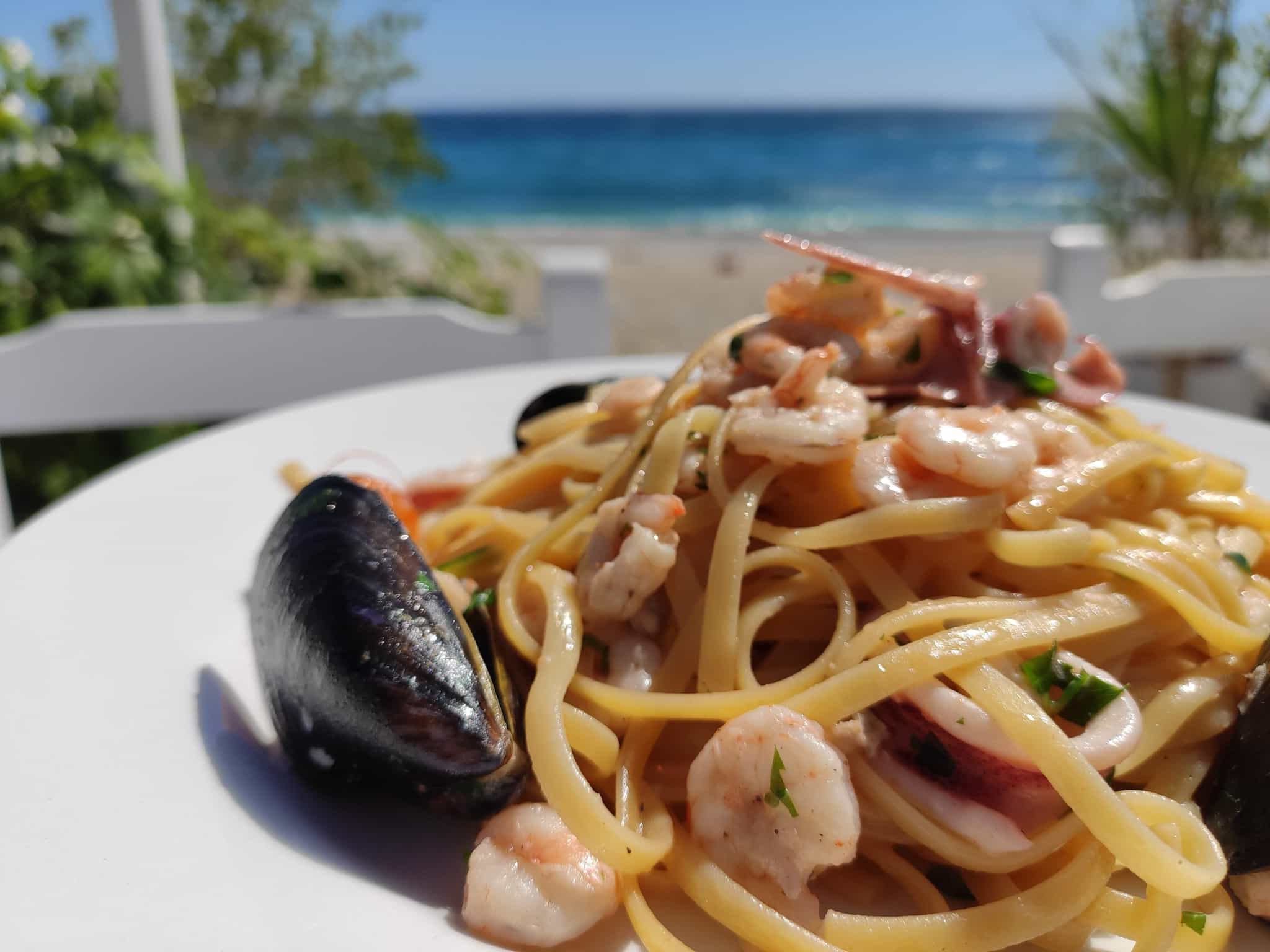 Seafood pasta dish on the coast of Albania.