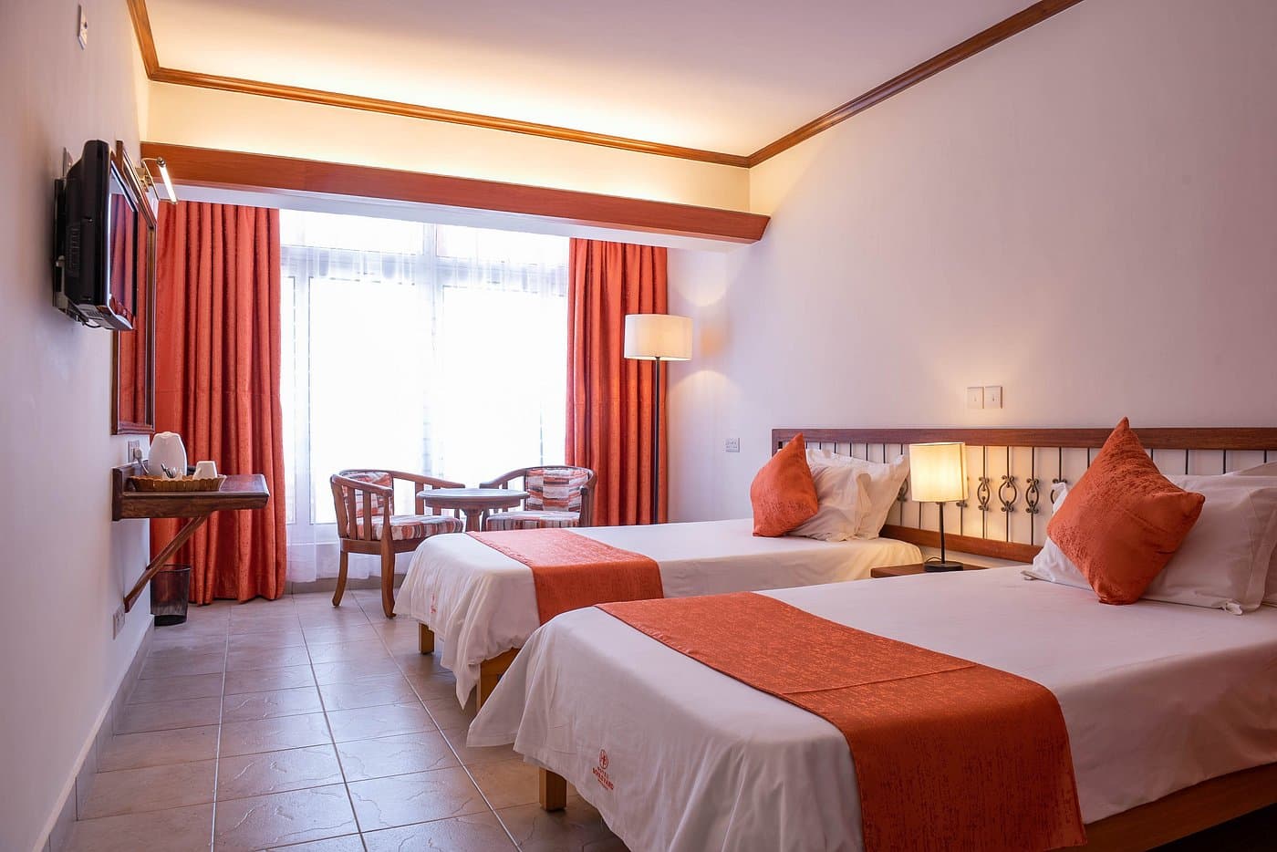 Twin room at the Hotel Boulevard, Nairobi, Kenya.