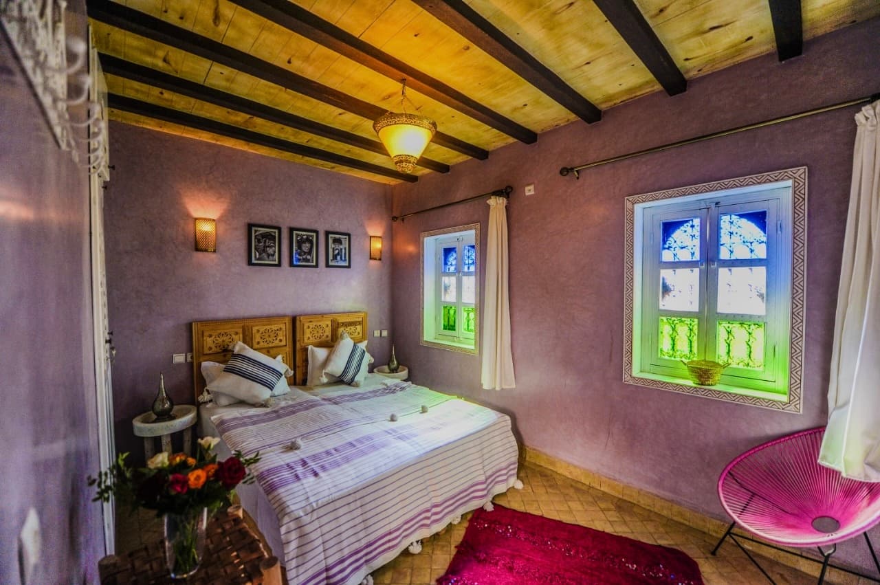 A double bedroom at the Riad Milouda, Marrakech, Morocco.