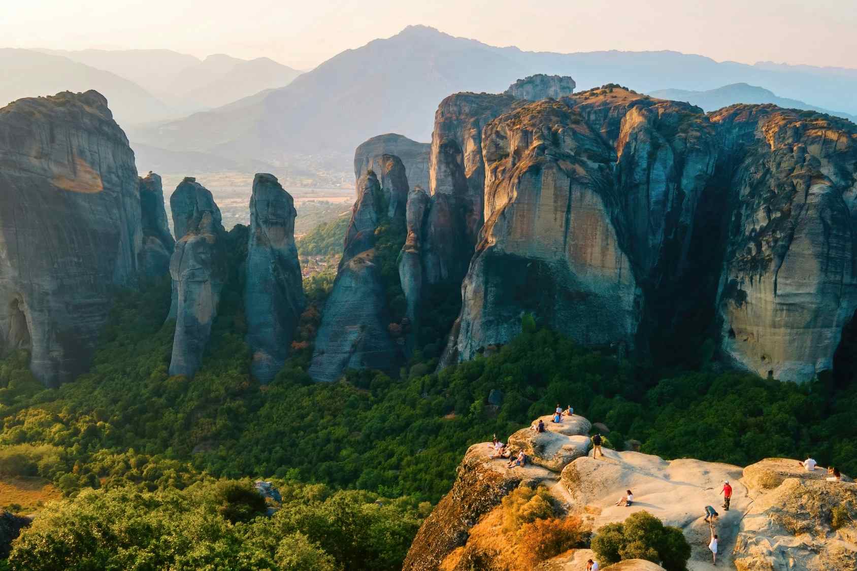 GETTY - Hikers at a lookout point in Meteora, Greece Photo: Getty # 1365326192
