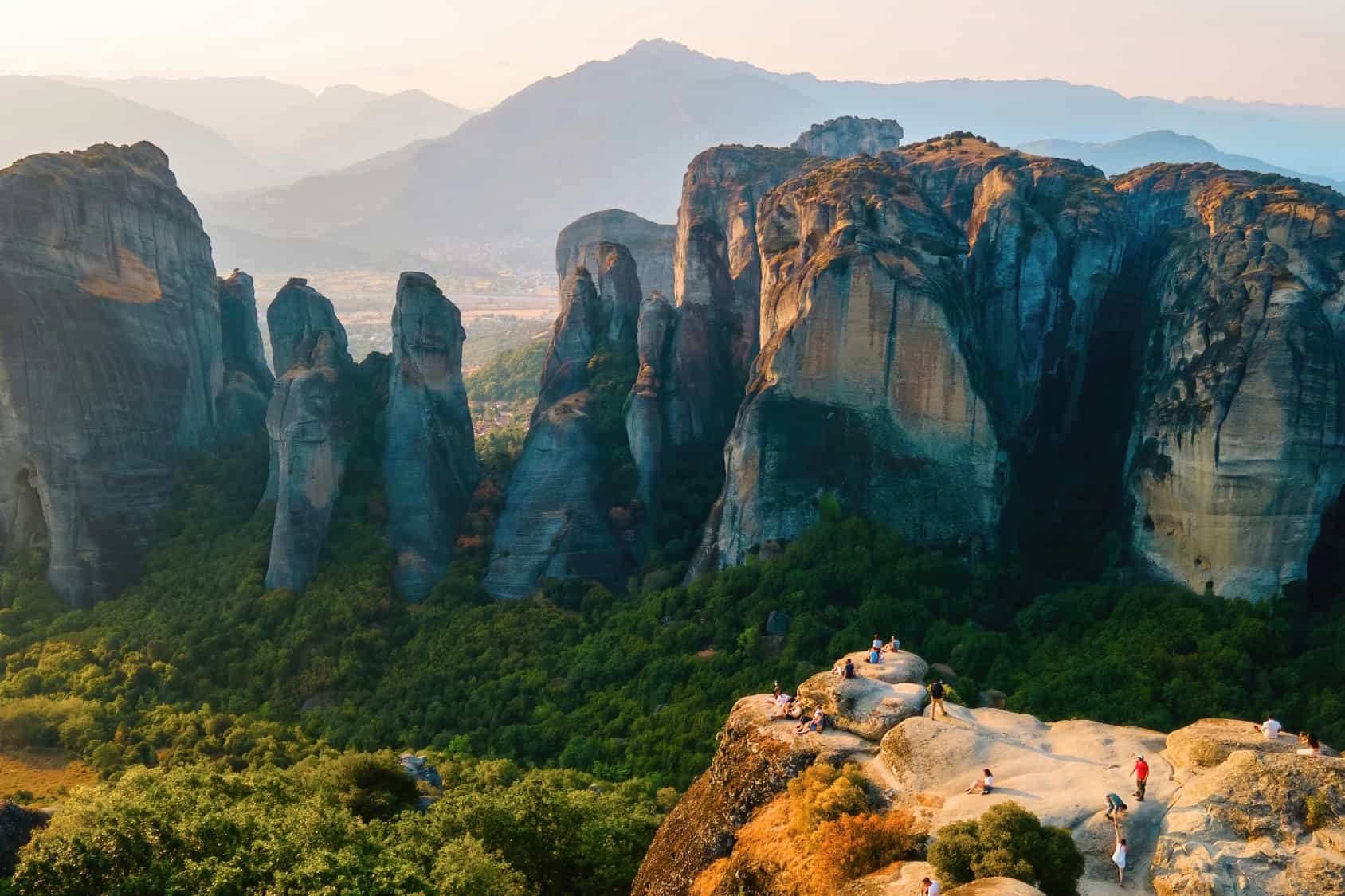GETTY - Hikers at a lookout point in Meteora, Greece Photo: Getty # 1365326192