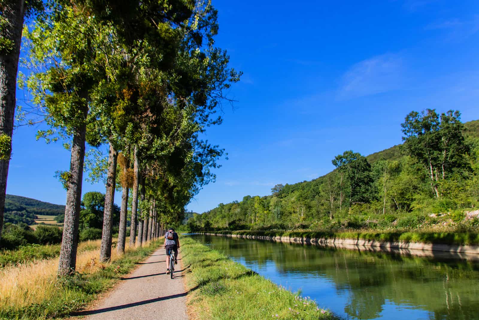 Cycling along the Burgundy canal path, Fleurey-Sur-Ouche, France