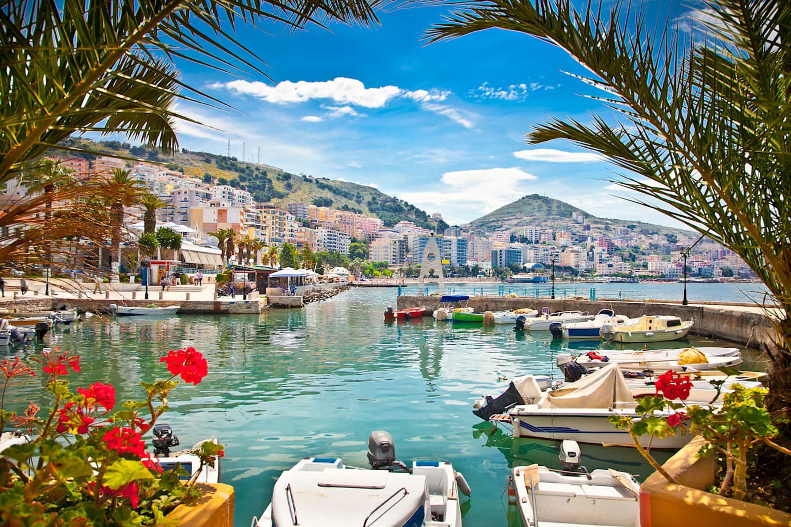 View of Saranda's port on the Ionian Sea in Albania
