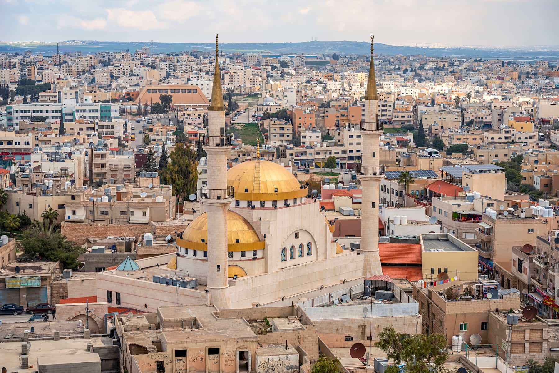 City view with mosque, Madaba, Jordan.