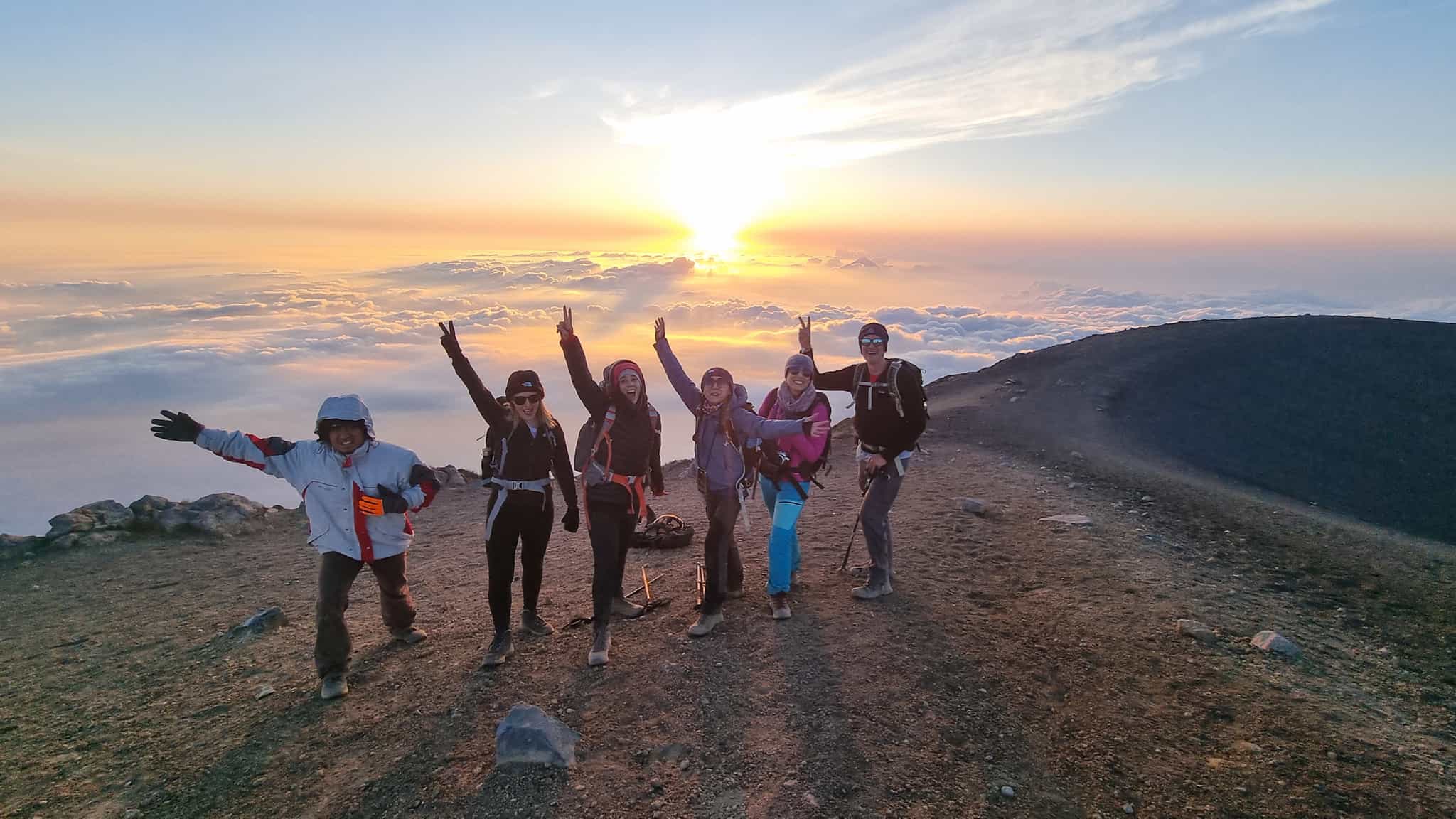 Group of hikers on Acatenango Volcano in Guatemala