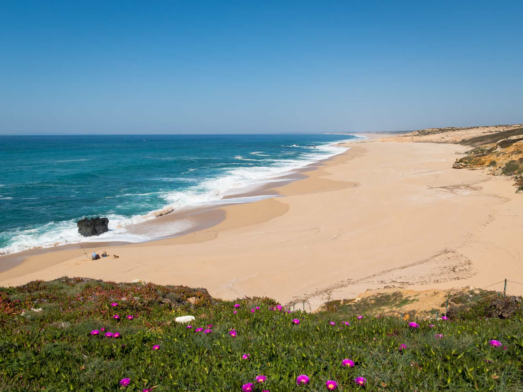 View of the golden sands of Melides beach in Portugal
