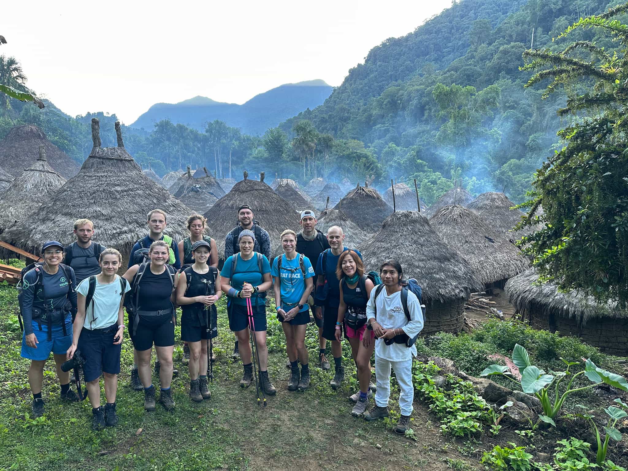 Group of hikers with a Wiwa guide on the Lost City Trek, Colombia.
