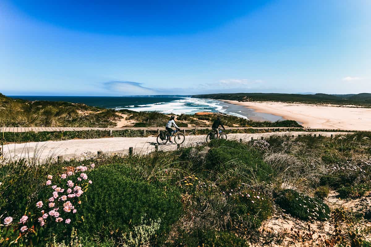 Cycling coastal trail of the Rota Vicentina, Portugal