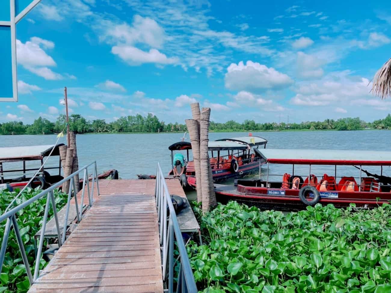 View of a boat on the Mekong River in Vietnam.