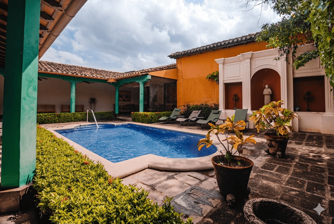 Pool area at El Convento Hotel, Leon, Nicaragua