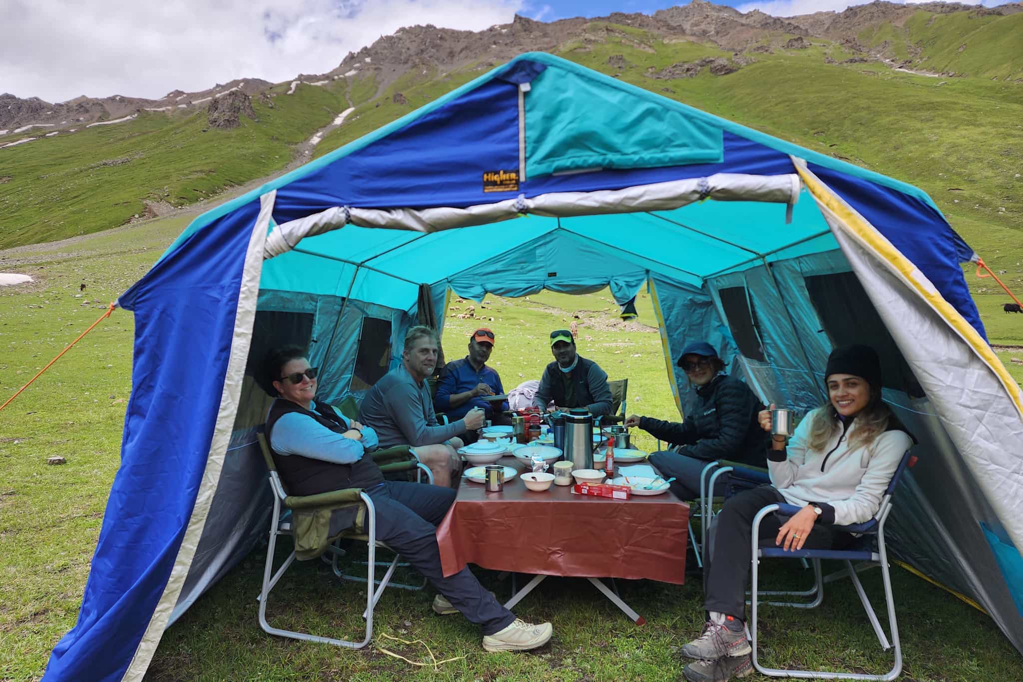 Food tent on trek in the Karakoram Mountains of Pakistan