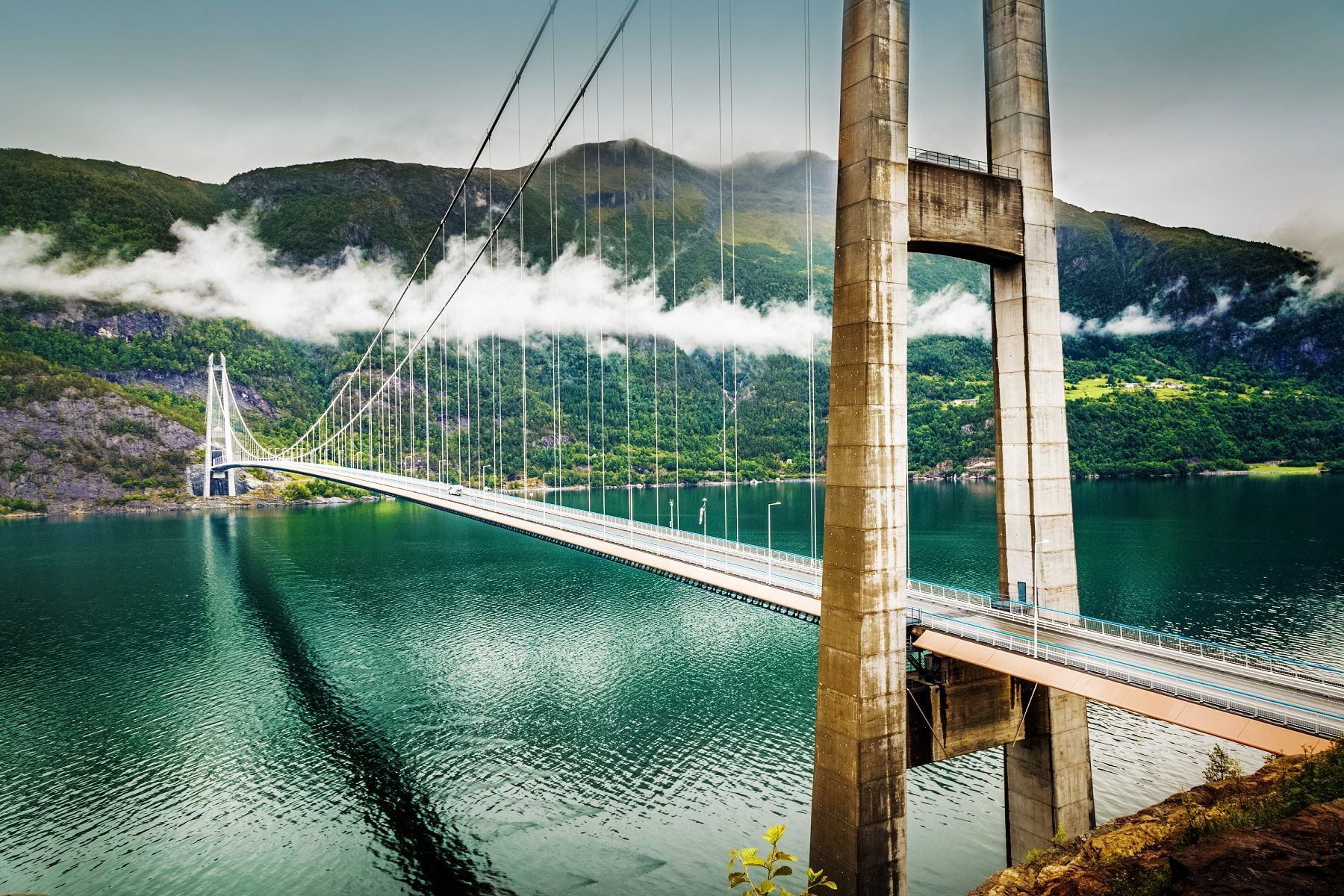 The Hardanger bridge, a beautiful suspension bridge in scenic Norway.