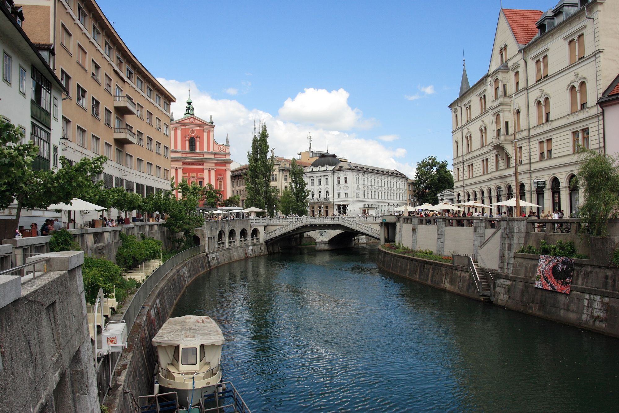 The Ljubljanica river runs through the scenic city centre of Slovenia's capital Ljubljana.