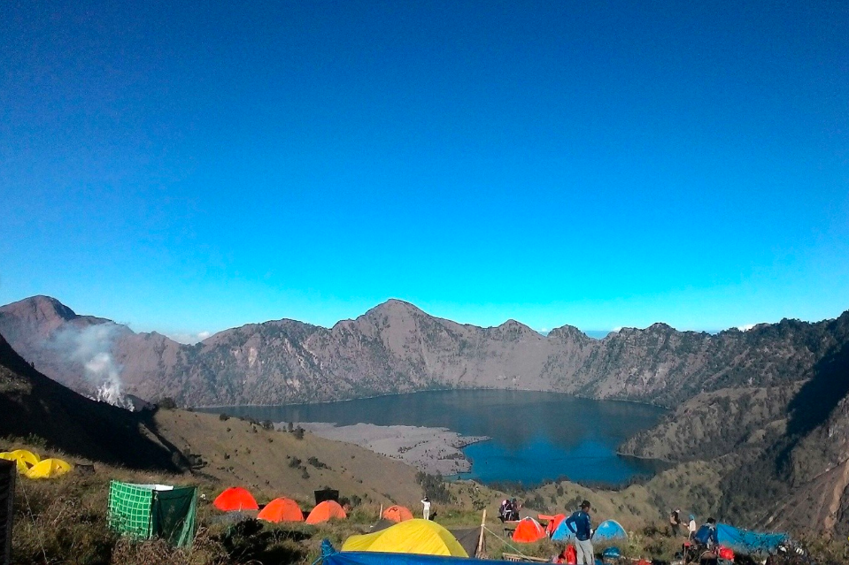 A campsite while trekking on Mt. Rinjani, Indonesia