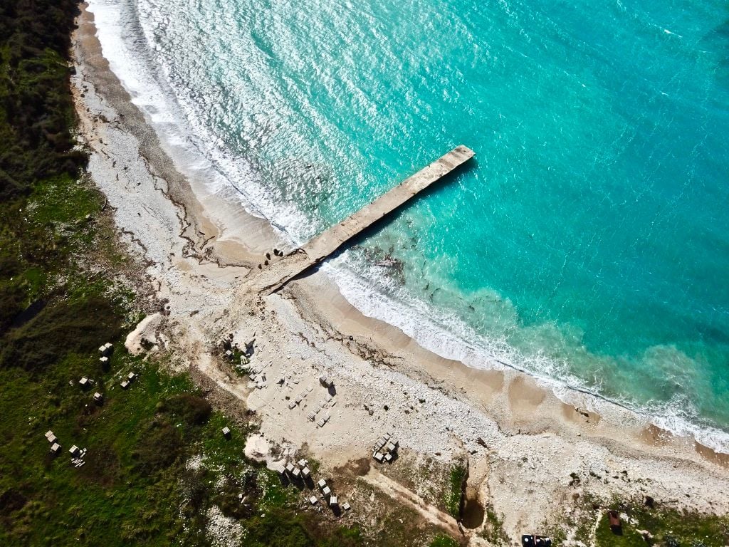 A drone shot of the gorgeous Kakome Bay inAlbania