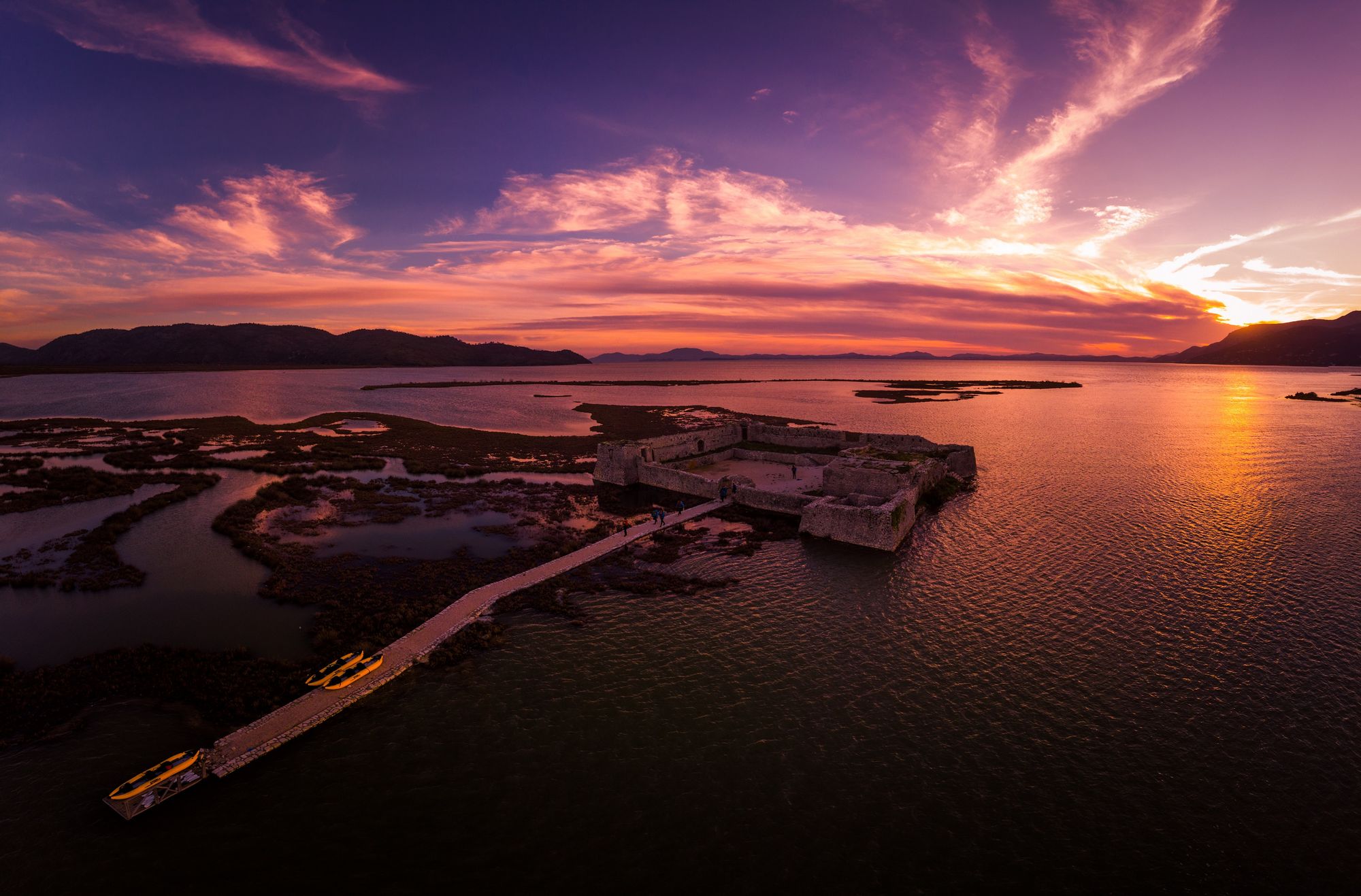 A stunning sunset shot of Ali Pasha Castle in Albania, on the Vjosa River.