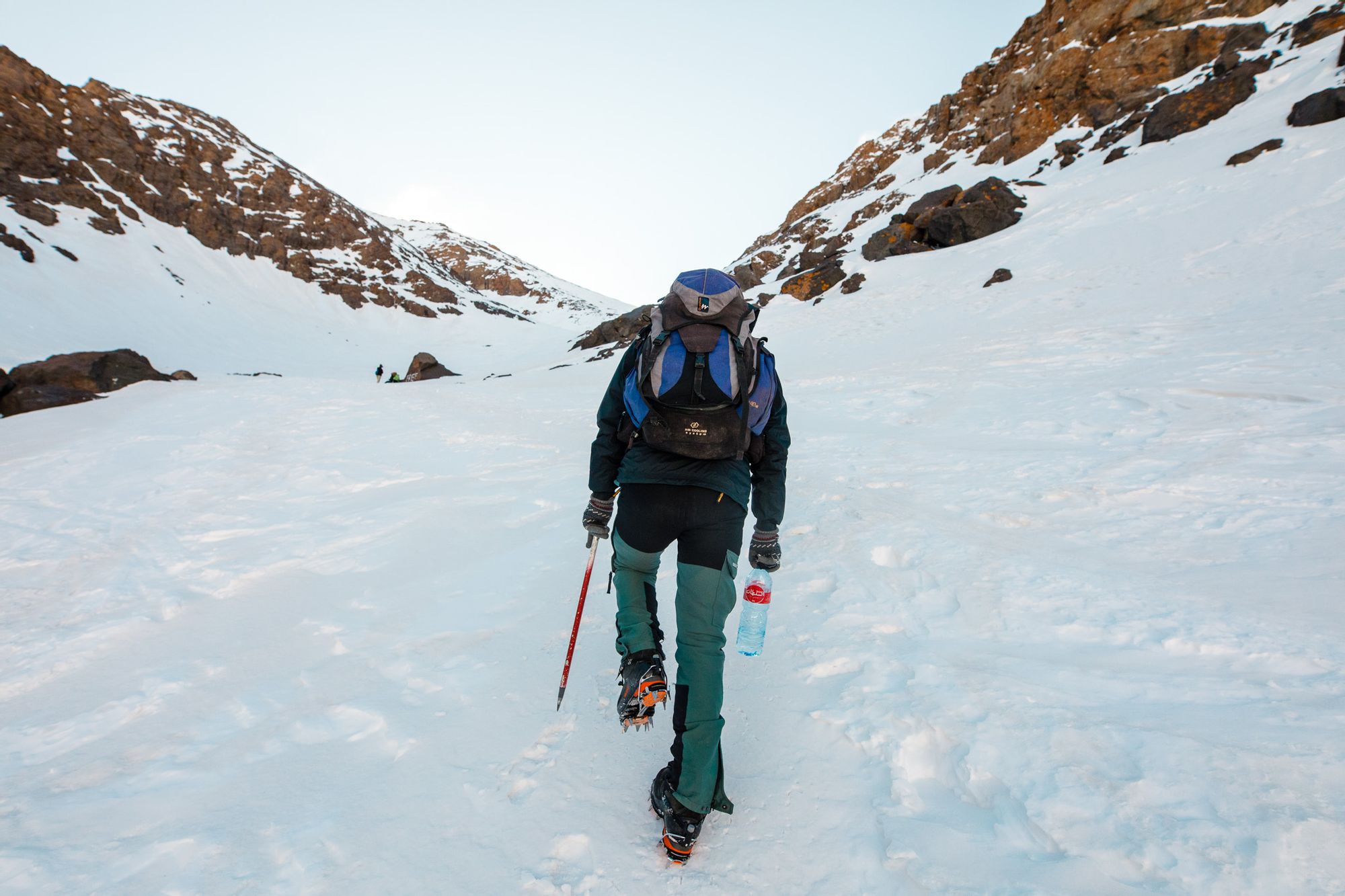 A hiker trudges up Jebel Toubkal, Morocco's highest mountain.