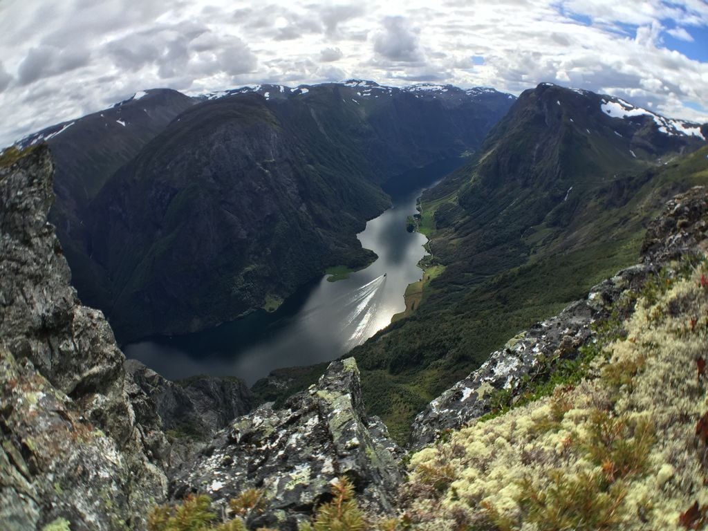 A shot from the top of the Naeroyfjord in Norway