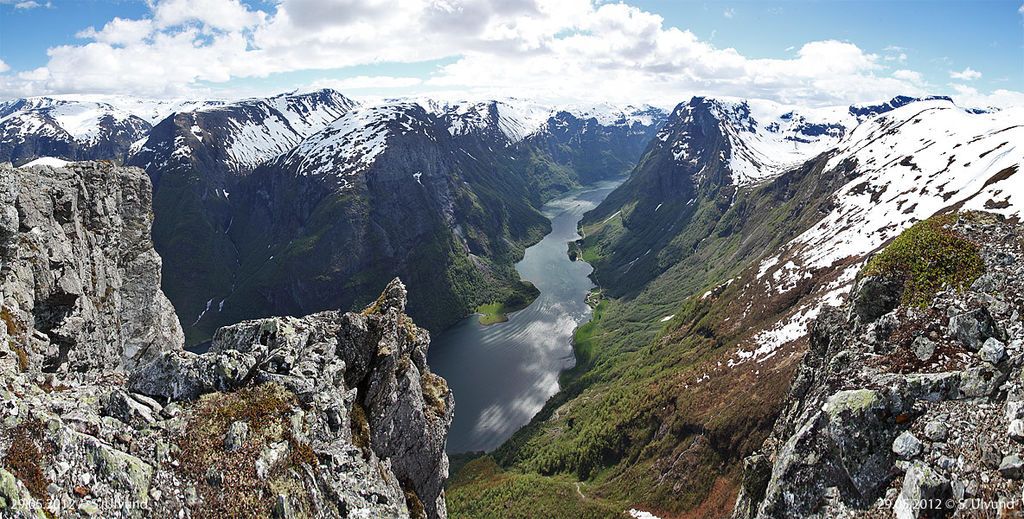 The view from the top of the Naeroyfjord in Norway
