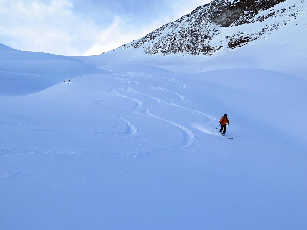 A skier puts in fresh tracks down the snow in Stranda, Sweden.