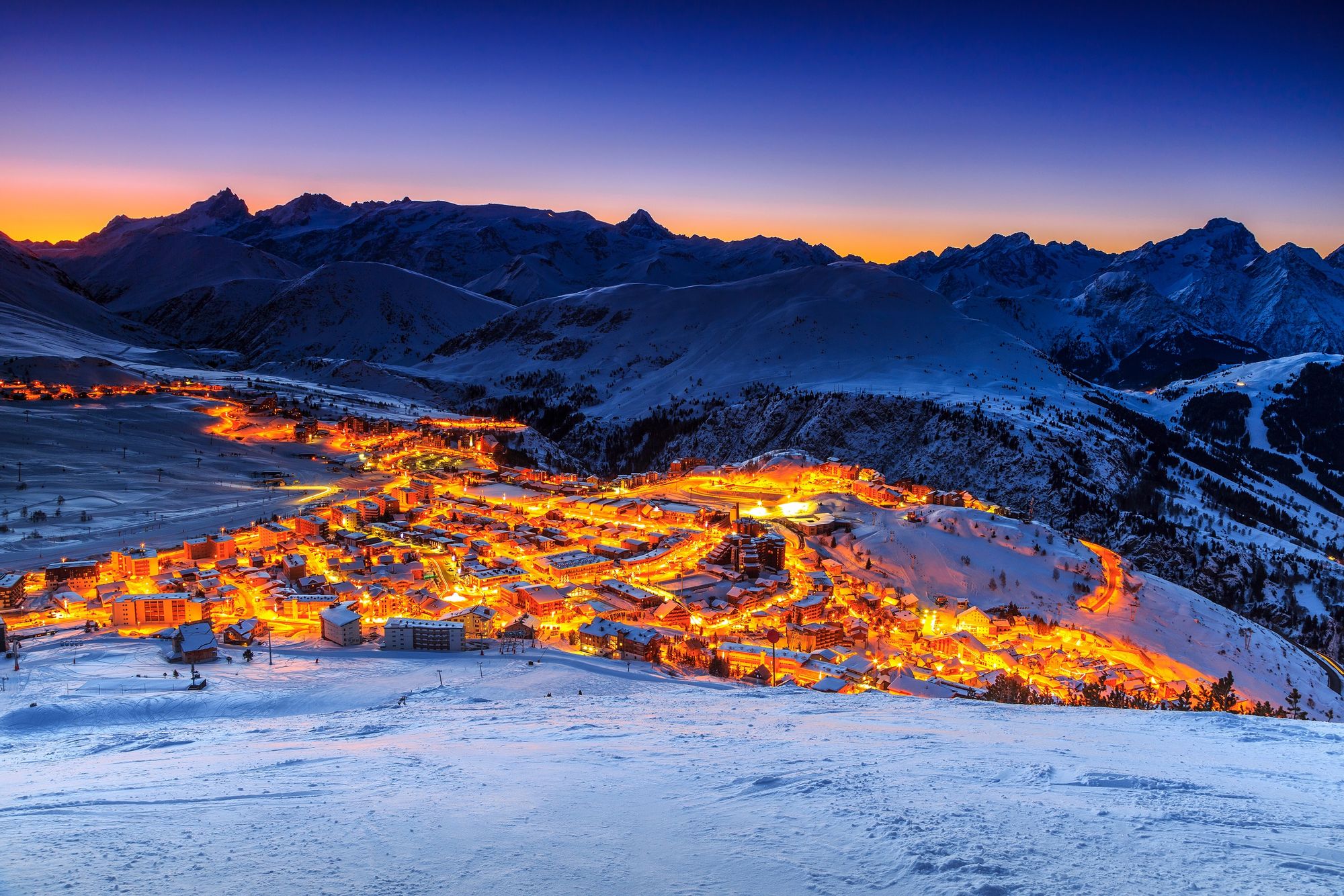 L'Alpe d'Huez, France The ski resort L'Alpe D'Huez in France