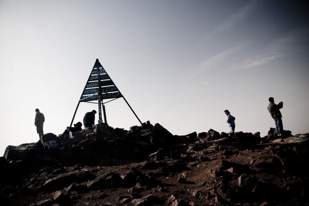 Mt. Toubkal, Morocco A group at the top of Mount Toubkal, Morocco