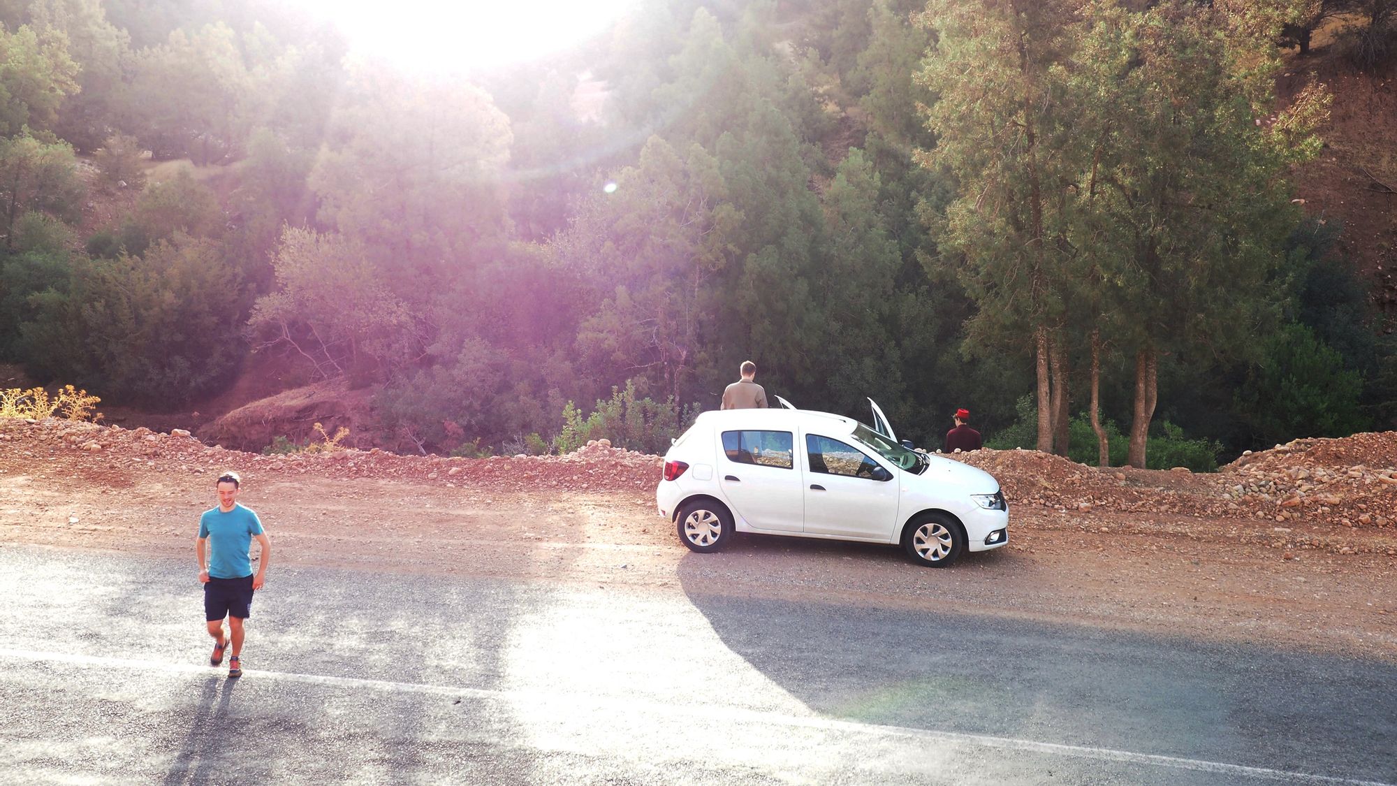 A car stopped on the Marrakech to Imlil road, Morocco