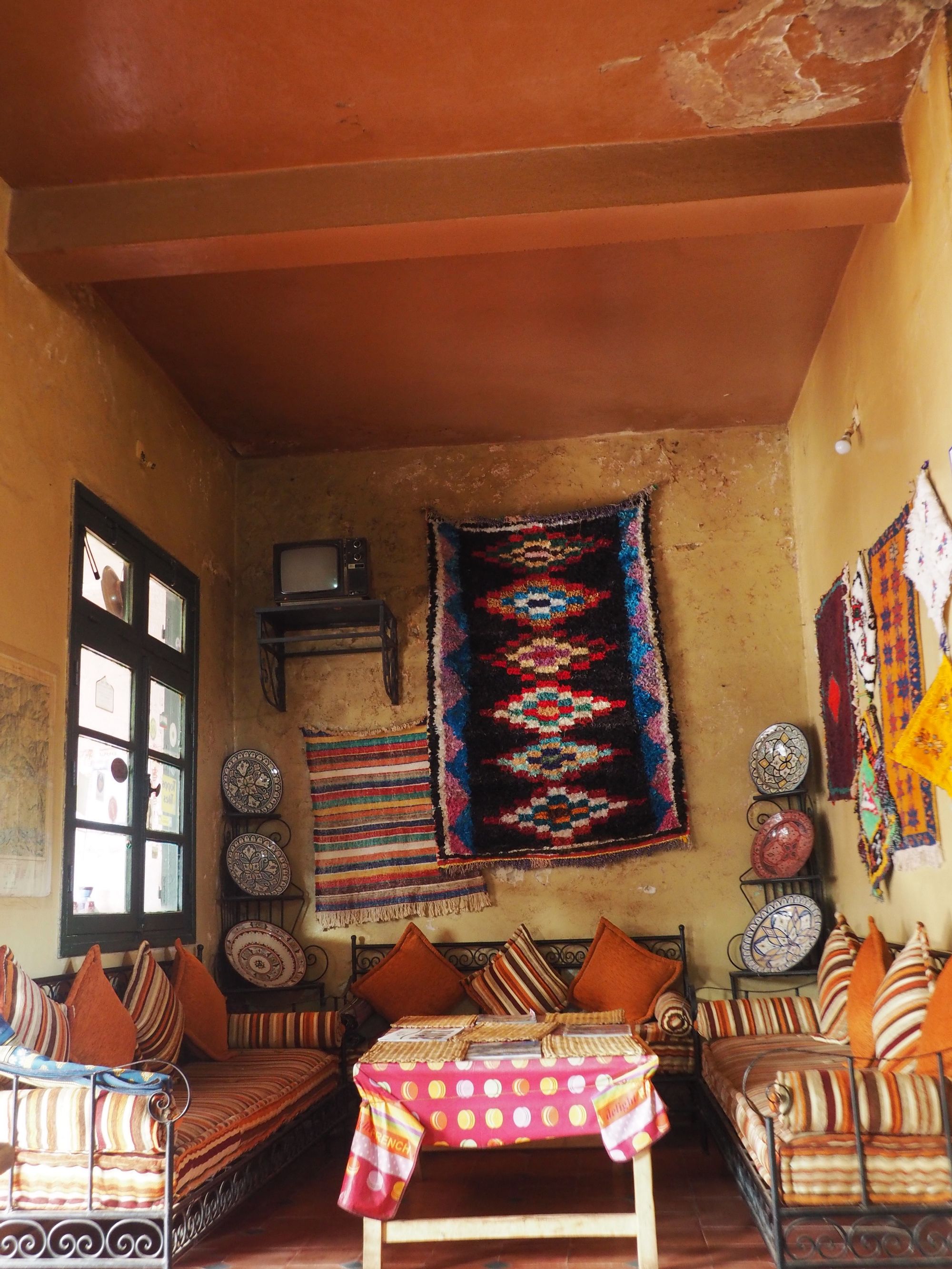 The colourful interior of a homestay in Morocco
