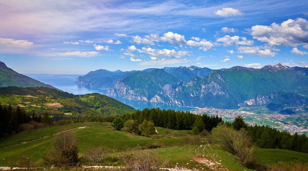 Views from the Monte Stivo hike, looking down on the blue water of Lake Garda.