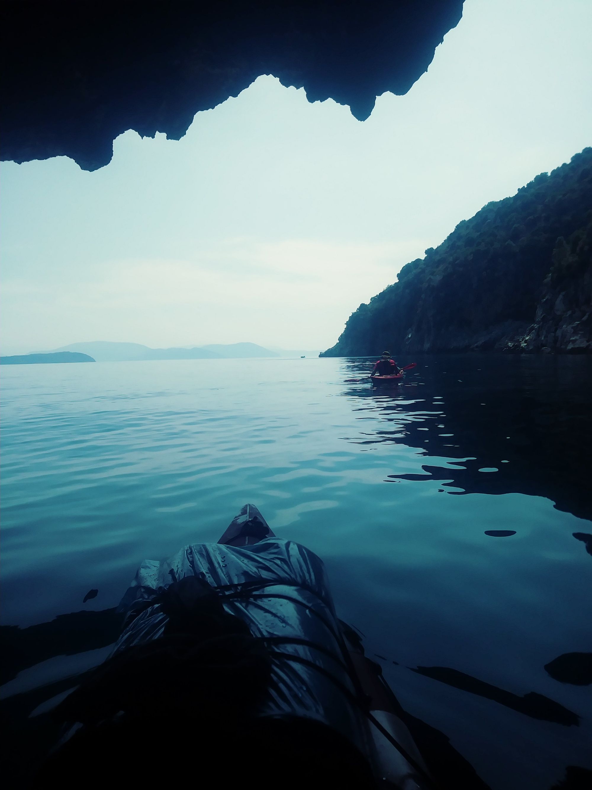 Kayaking in Lefkada during the blue hour.