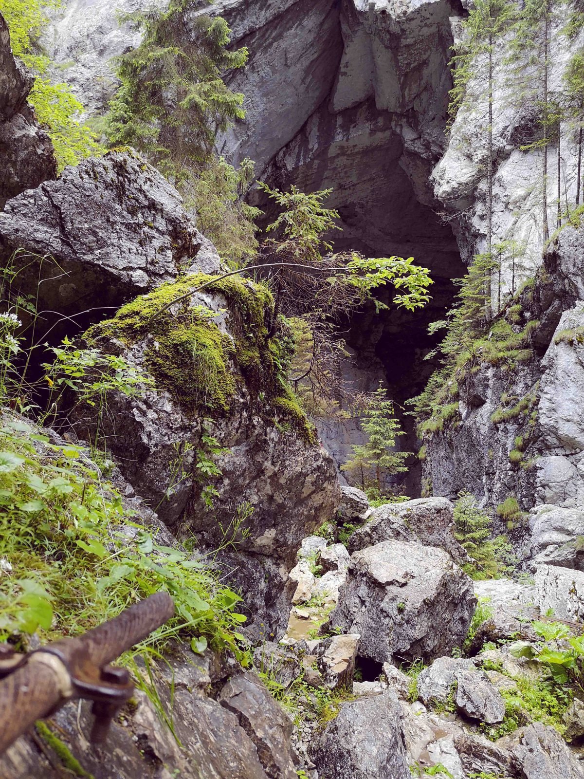 A cave with a hundred foot high entrance in the Western Carpathians.