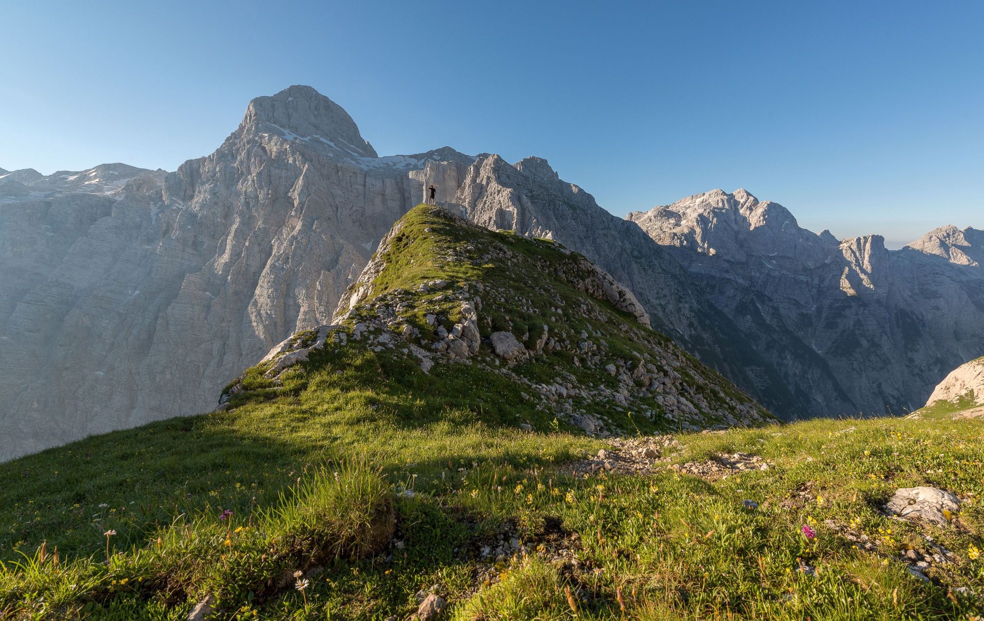 A stunning summer view in the Julian Alps, on the high, rugged mountains of Slovenia