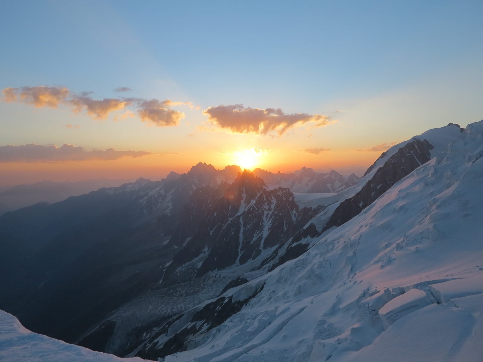 The Aiguille du Midi from the Dome du Gouter, on the Mont Blanc Summit Hike 