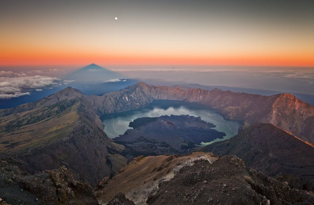 The crater rim of Mount Rinjani in Indonesia