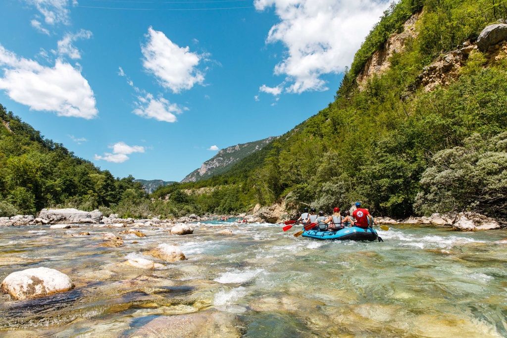 A rafting group on the beautiful Tara River in Montenegro.