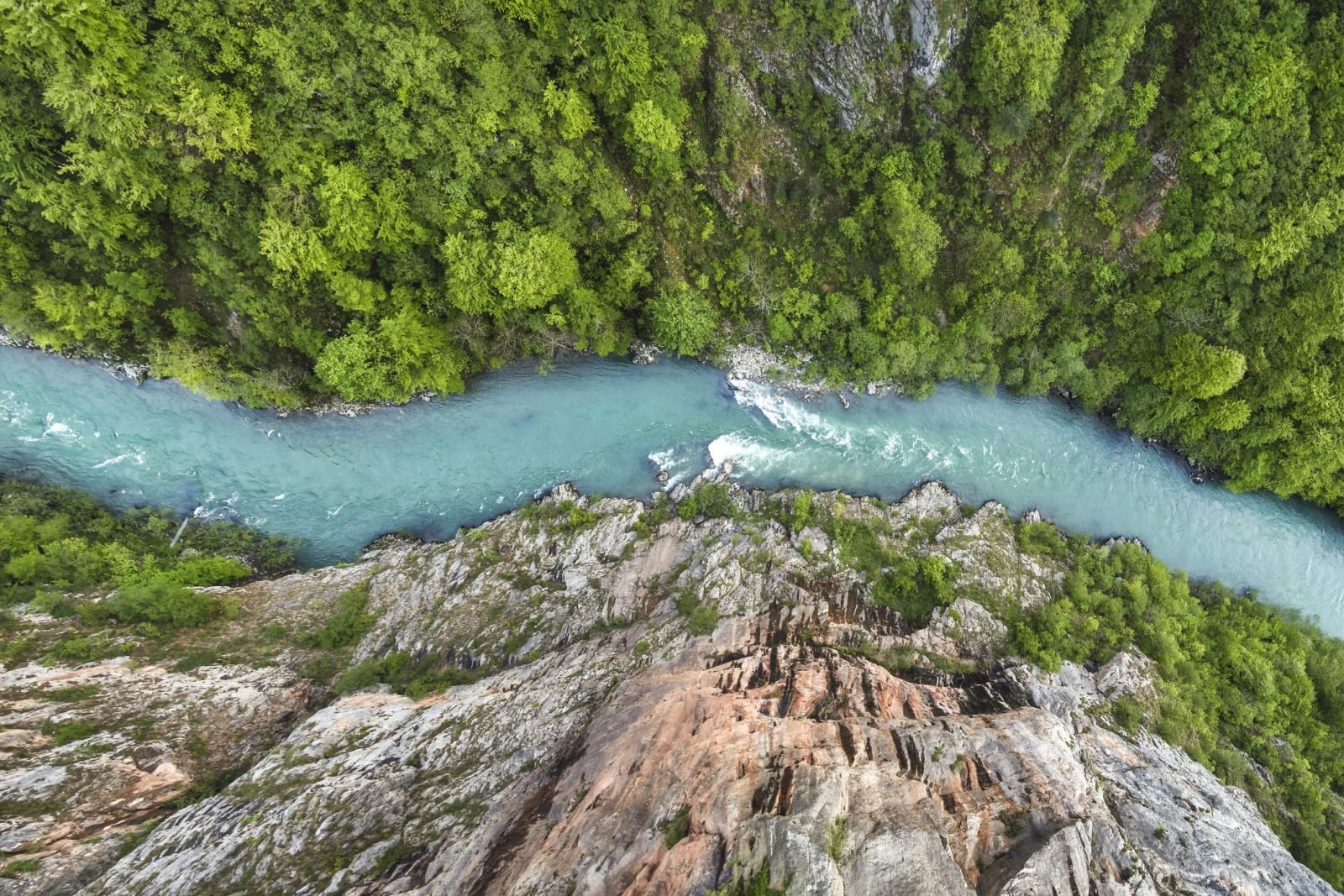 An aerial view of the Tara River Canyon in Montenegro