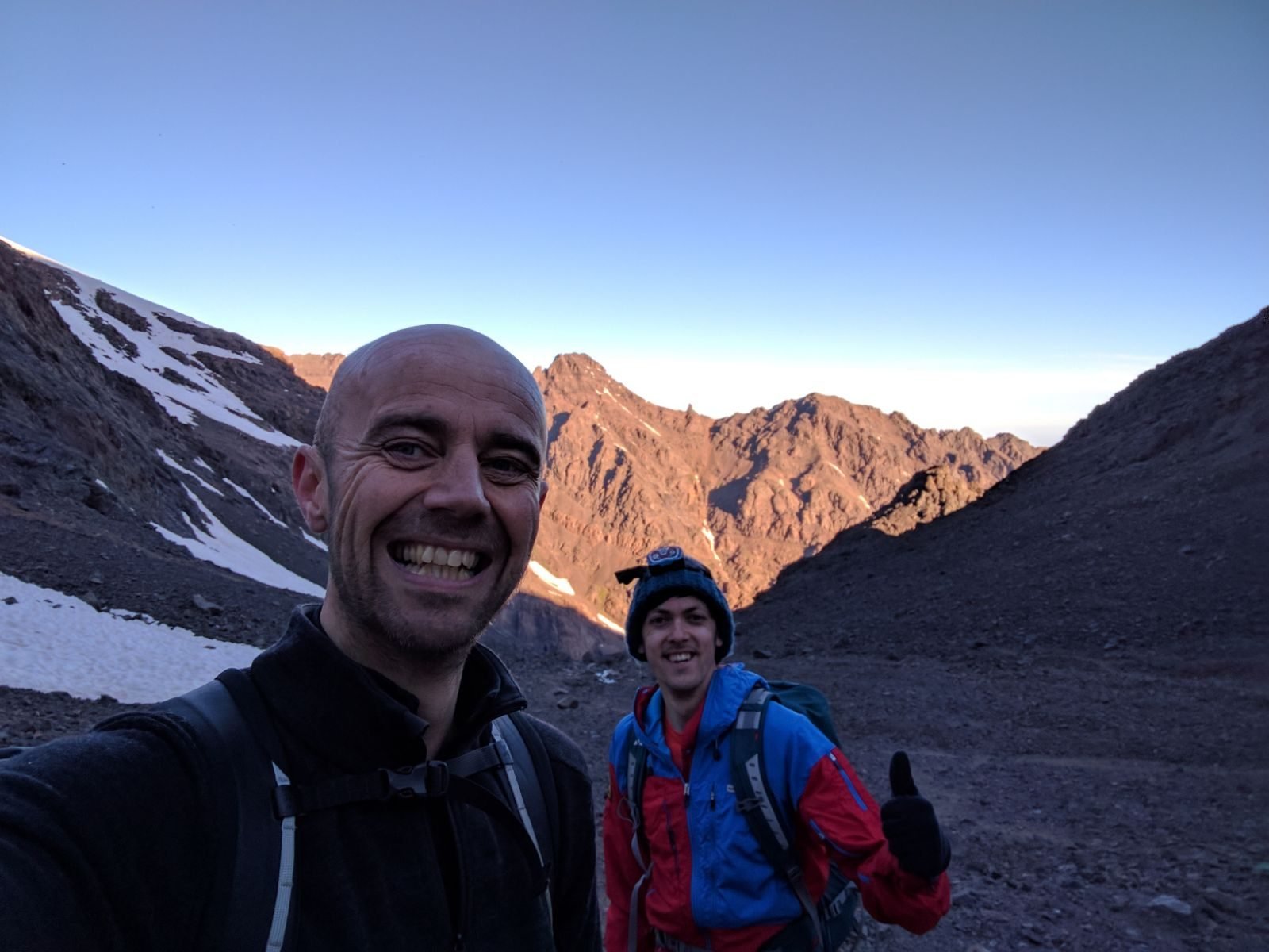 Jack, right, and a new friend on the climb in Mount Toubkal.