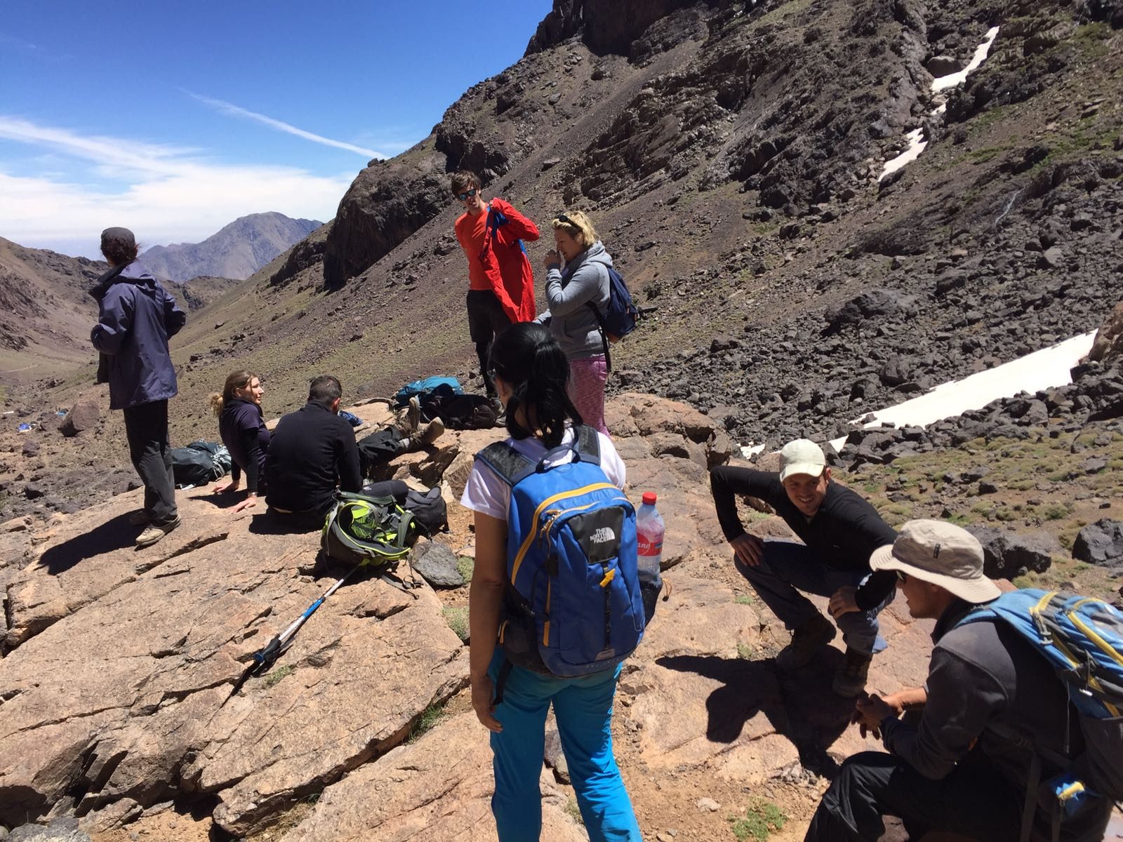 A group of climbers taking on the ascent up Mount Toubkal.
