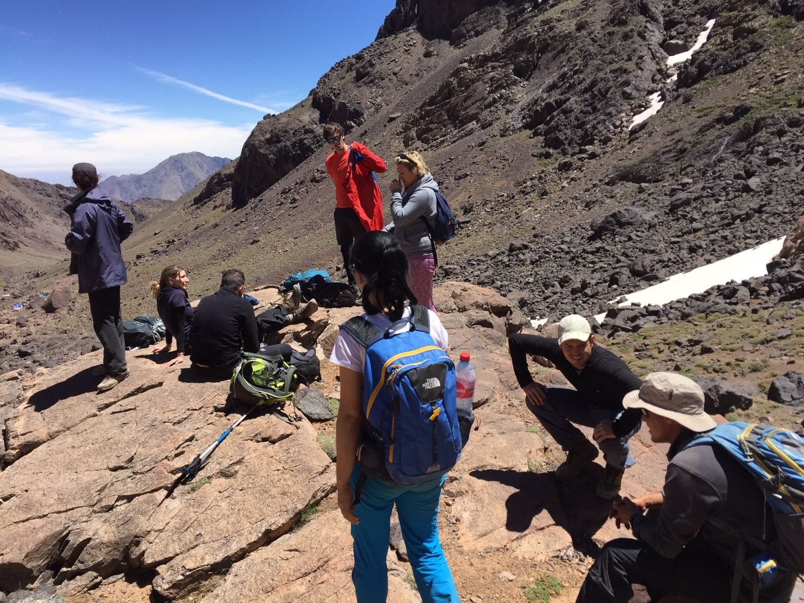 A group of climbers taking on the ascent up Mount Toubkal.