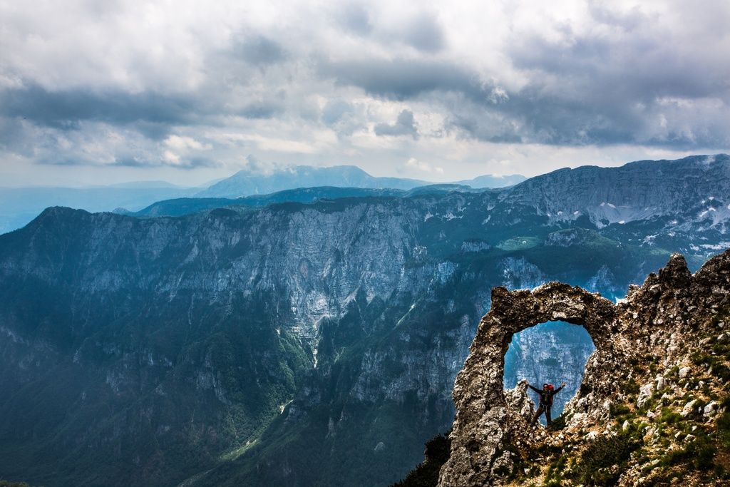 The Via Dinarica from Croatia to Bosnia, with huge mountainous views behind.