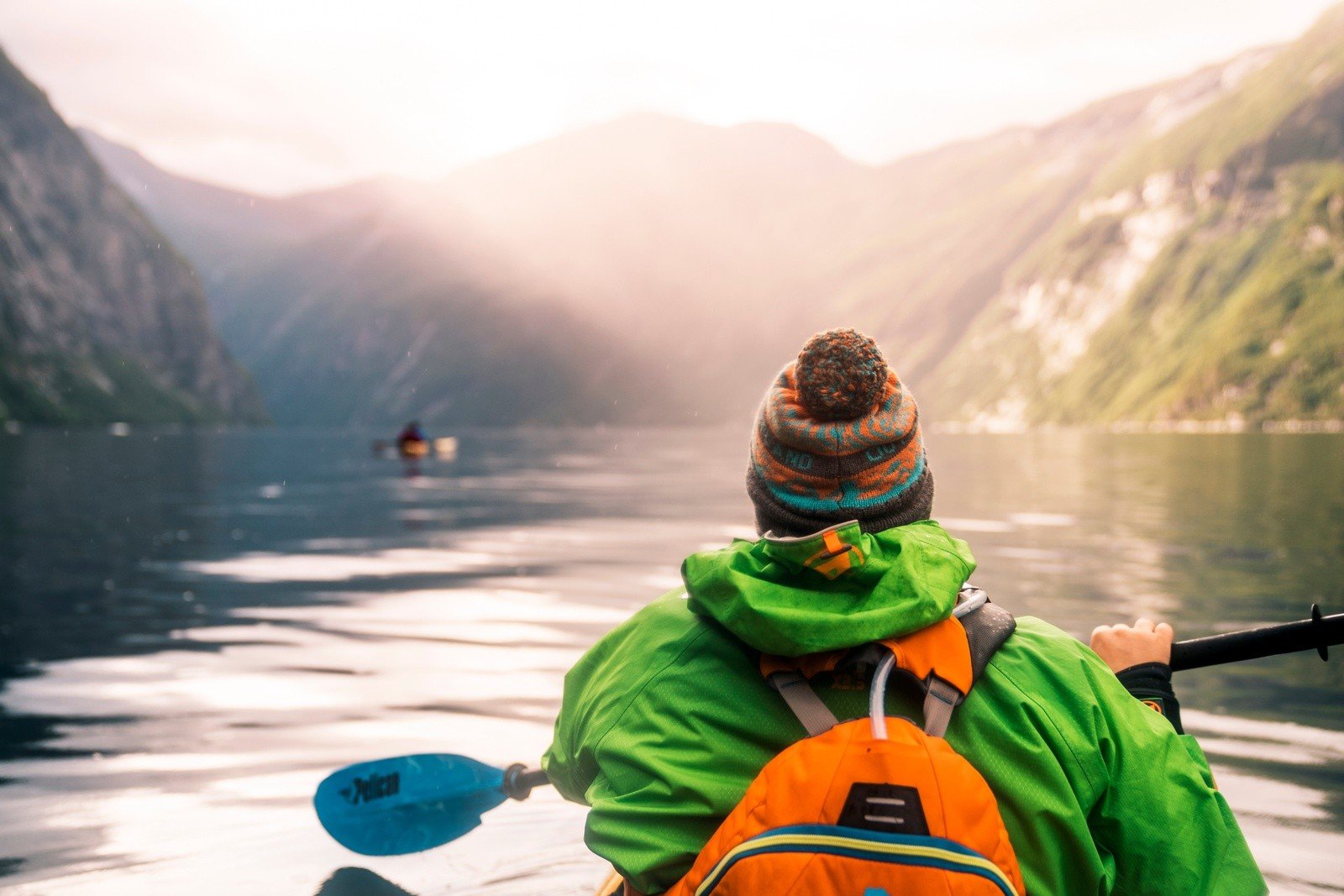 A kayaker in the Norwegian fjords