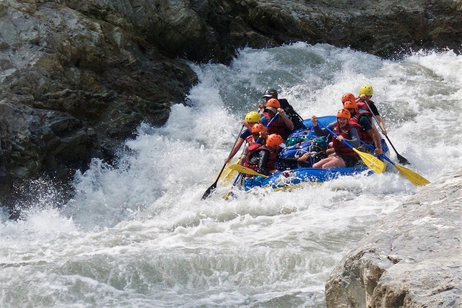 Taking on the white water of the Sun Kosi River.