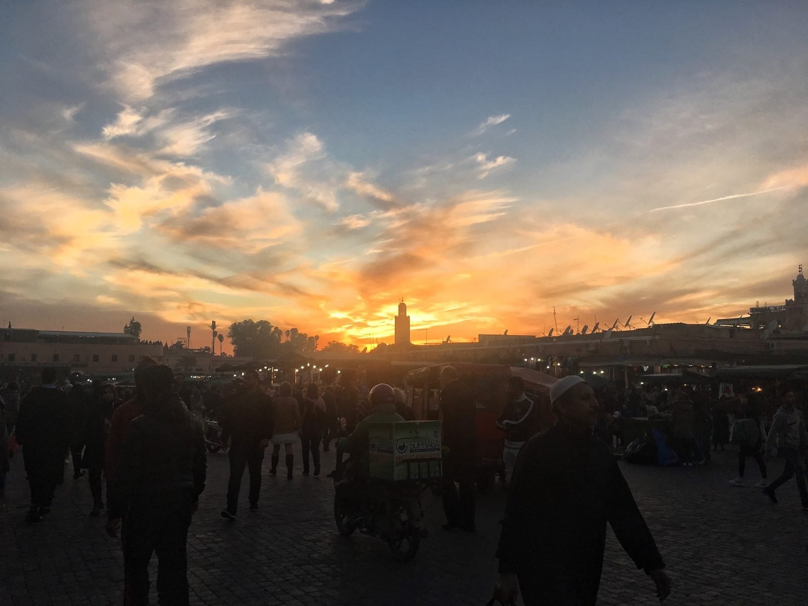 Sunset in Marrakesh's medina.