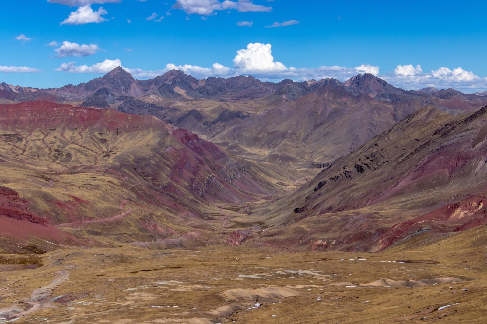 The beautiful red and yellow hills of the Ausangate Mountains in Peru.