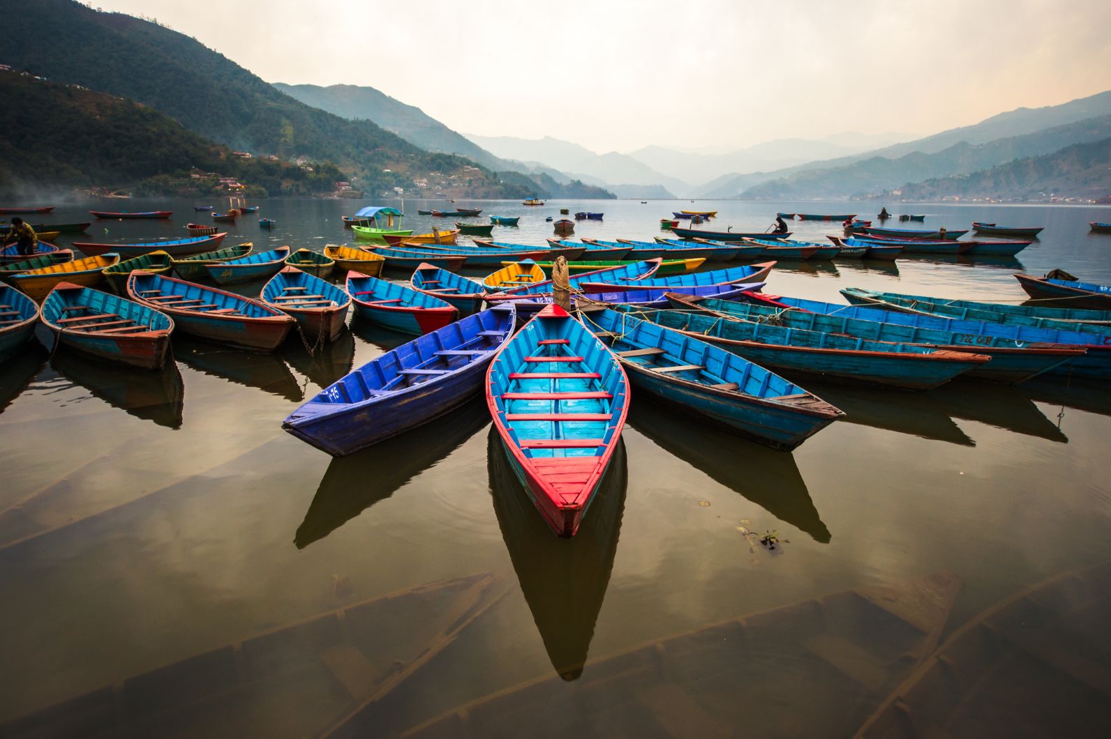 Boats on Phewa Lake in Nepal
