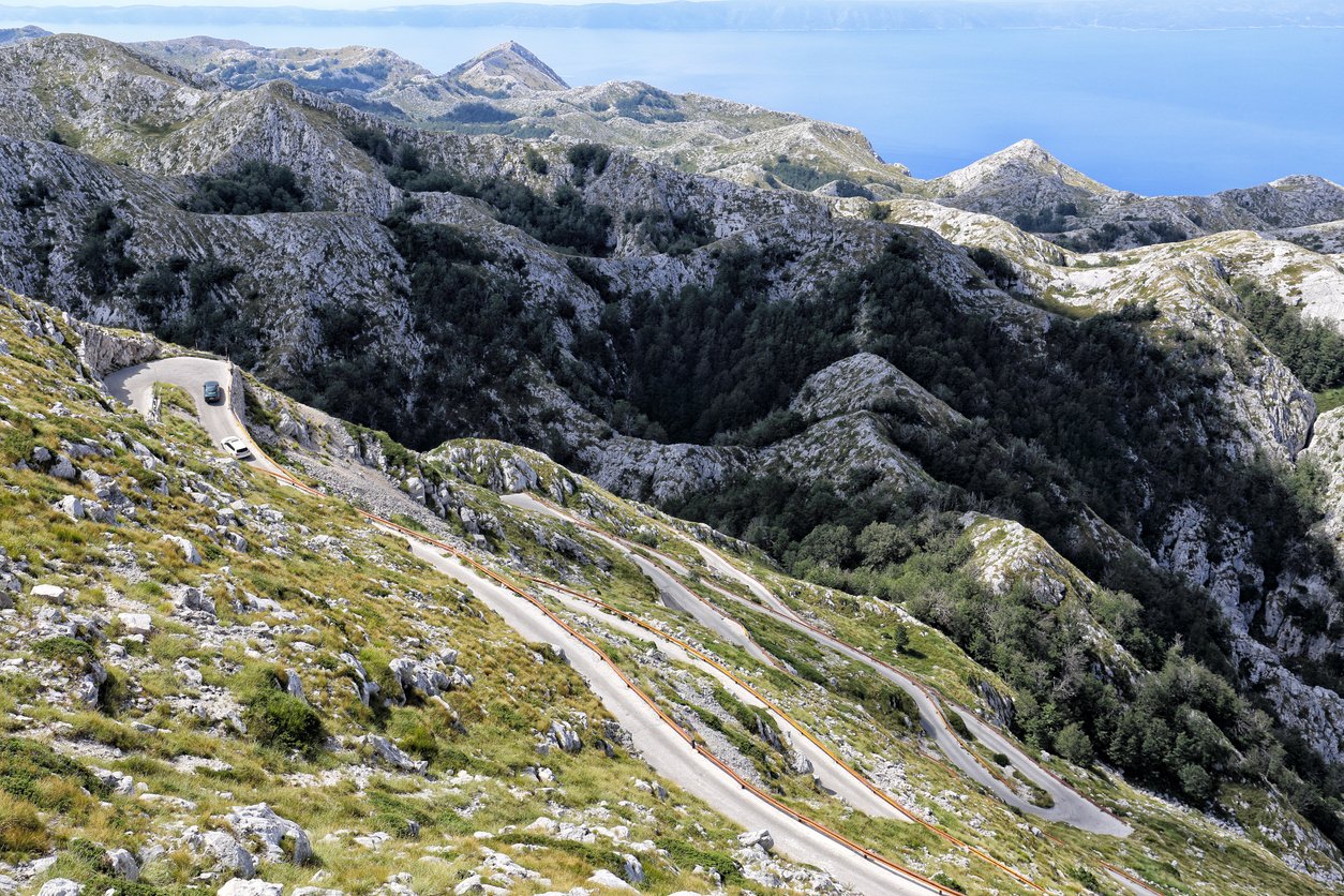 Hairpin bends on the road to Sveti Jure, Dalmatian Coast, Croatia