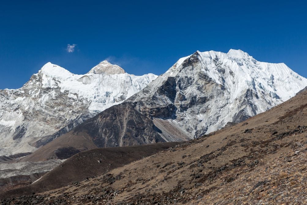 A view of Mount Makalu on the way to Everest Base Camp in the Nepal Himalayas