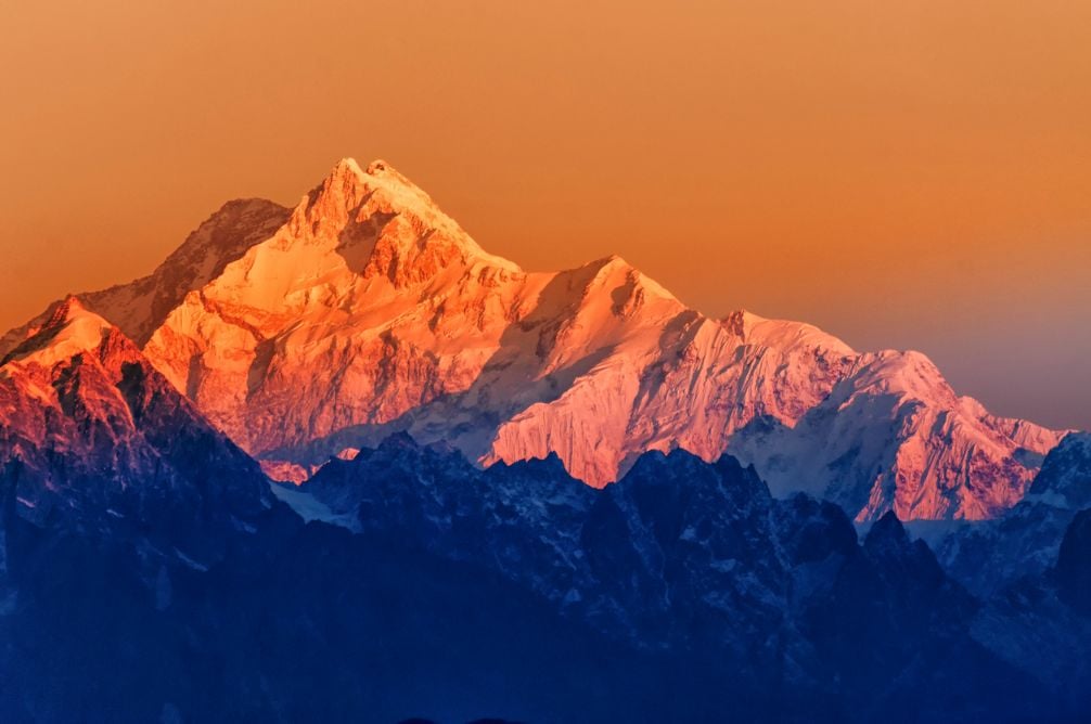 Sunrise on Mount Kanchenjunga in Sikkim, India -the third highest mountain in the world